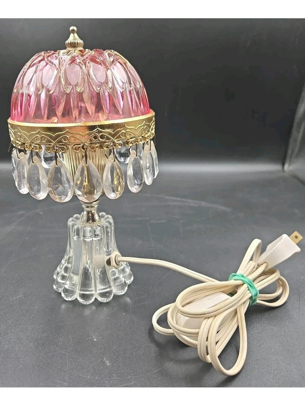 Vintage Michelotti Pink Cranberry Glass Prism Boudoir Princess Lamp Holland 9